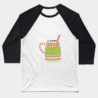 Cozy Winter Mugs on Indigo Baseball T-Shirt